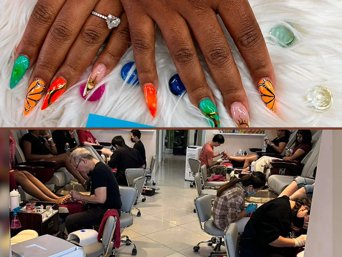 Bright salon chairs and polish displays